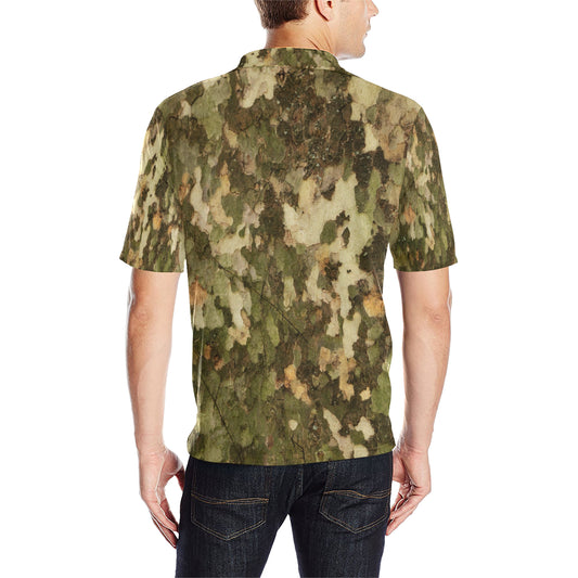 Camo Realistic Tree Texture Print Men Polo Shirt