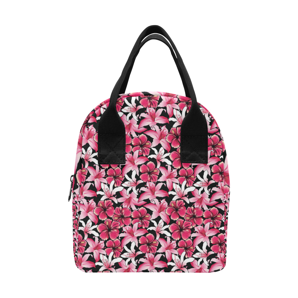 Flower Hawaiian Pink Red  Hibiscus Print Insulated Lunch Bag