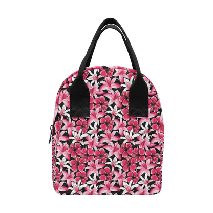 Flower Hawaiian Pink Red  Hibiscus Print Insulated Lunch Bag
