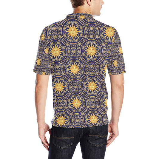 Celestial Gold Sun Face Men Polo Shirt