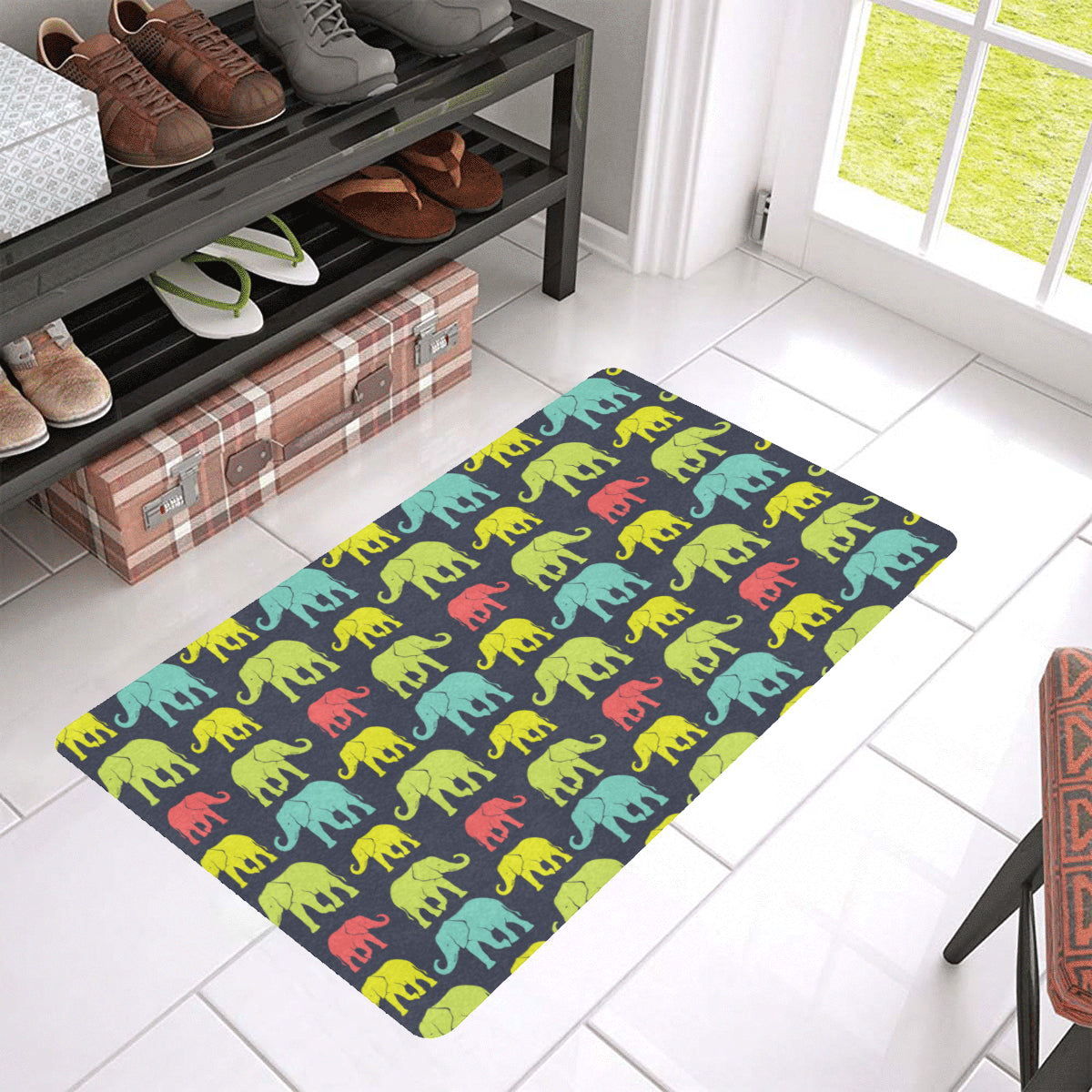 Elephant Neon Color Print Pattern Rubber Doormat
