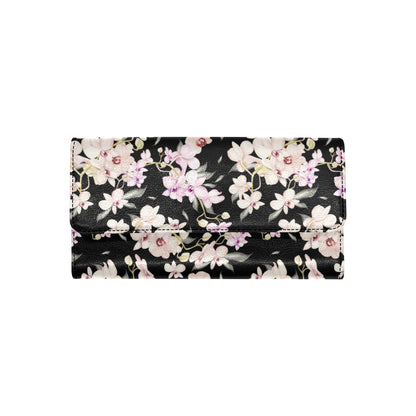 Orchid White Pattern Print Design OR03 Women's Trifold Wallet