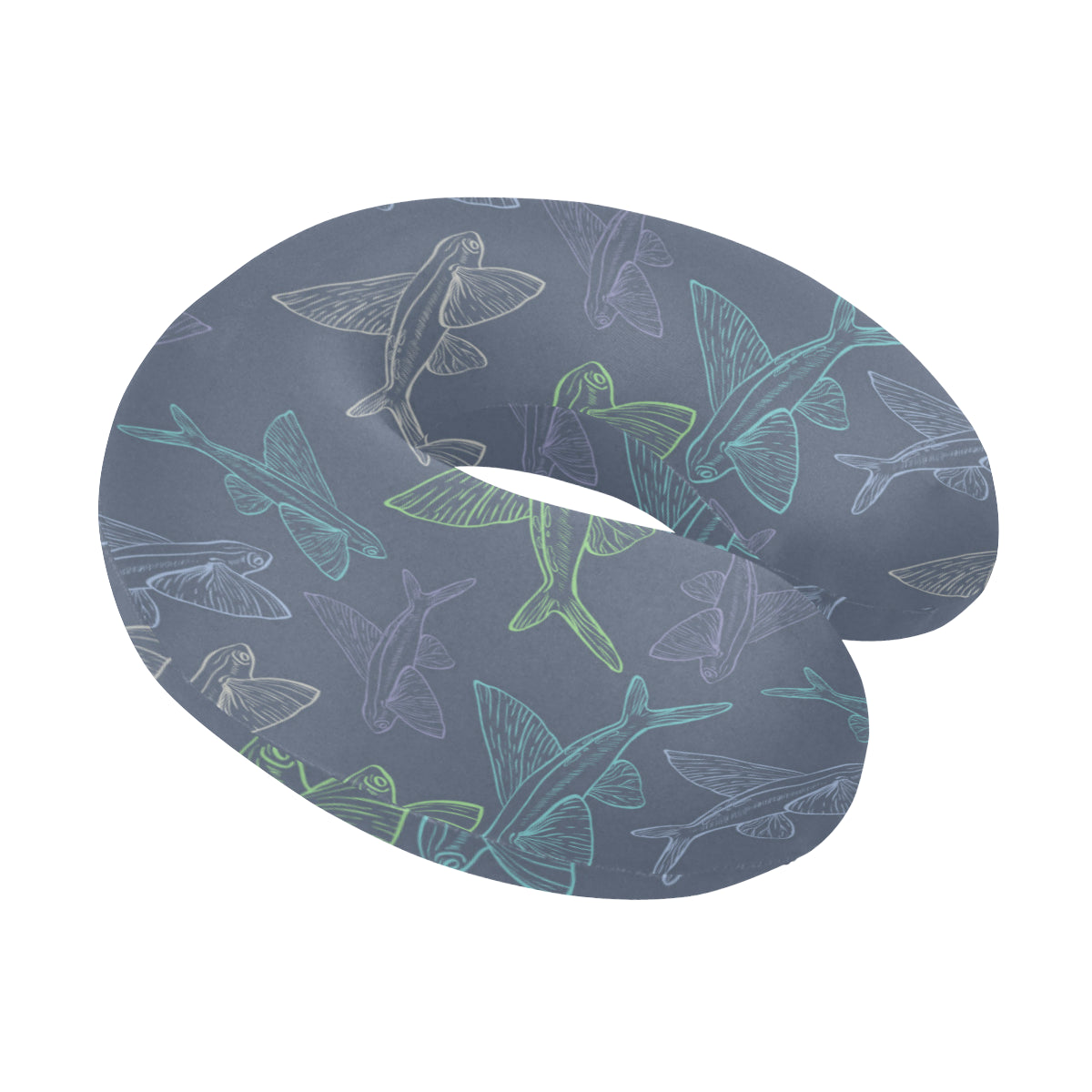 Flying Fish Pattern Print Design 02 U-Shaped Travel Neck Pillow