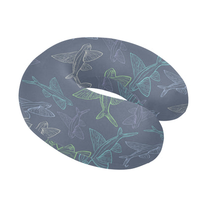 Flying Fish Pattern Print Design 02 U-Shaped Travel Neck Pillow