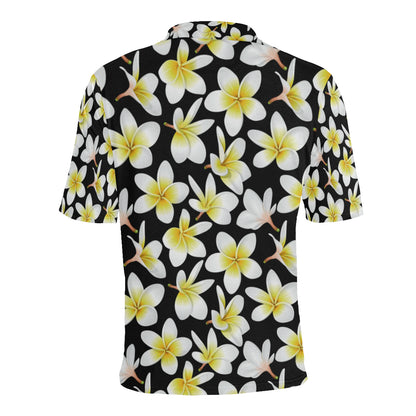 Yellow Plumeria Hawaiian Flowers Men Polo Shirt