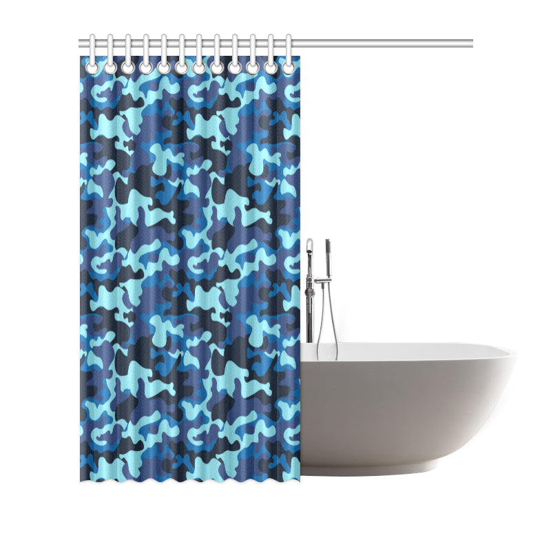 Camo Blue Pattern Print Design 04 Shower Curtain