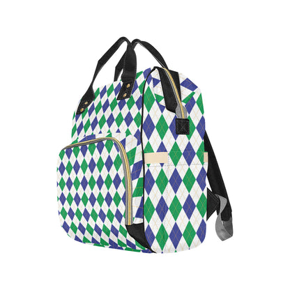 Argyle Green Blue Pattern Print Design 03 Diaper Bag Backpack