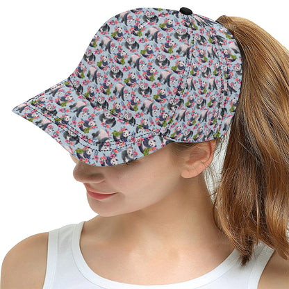 Panda Bear Flower Design Themed Print Snapback Cap