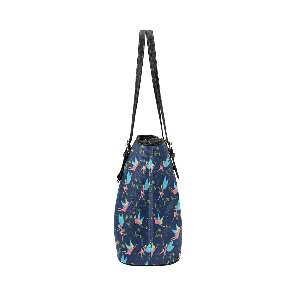 Fairy with flower Print Pattern Leather Tote Bag