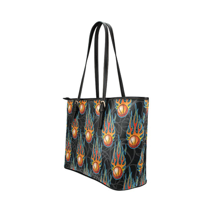 Basketball Fire Print Pattern Leather Tote Bag