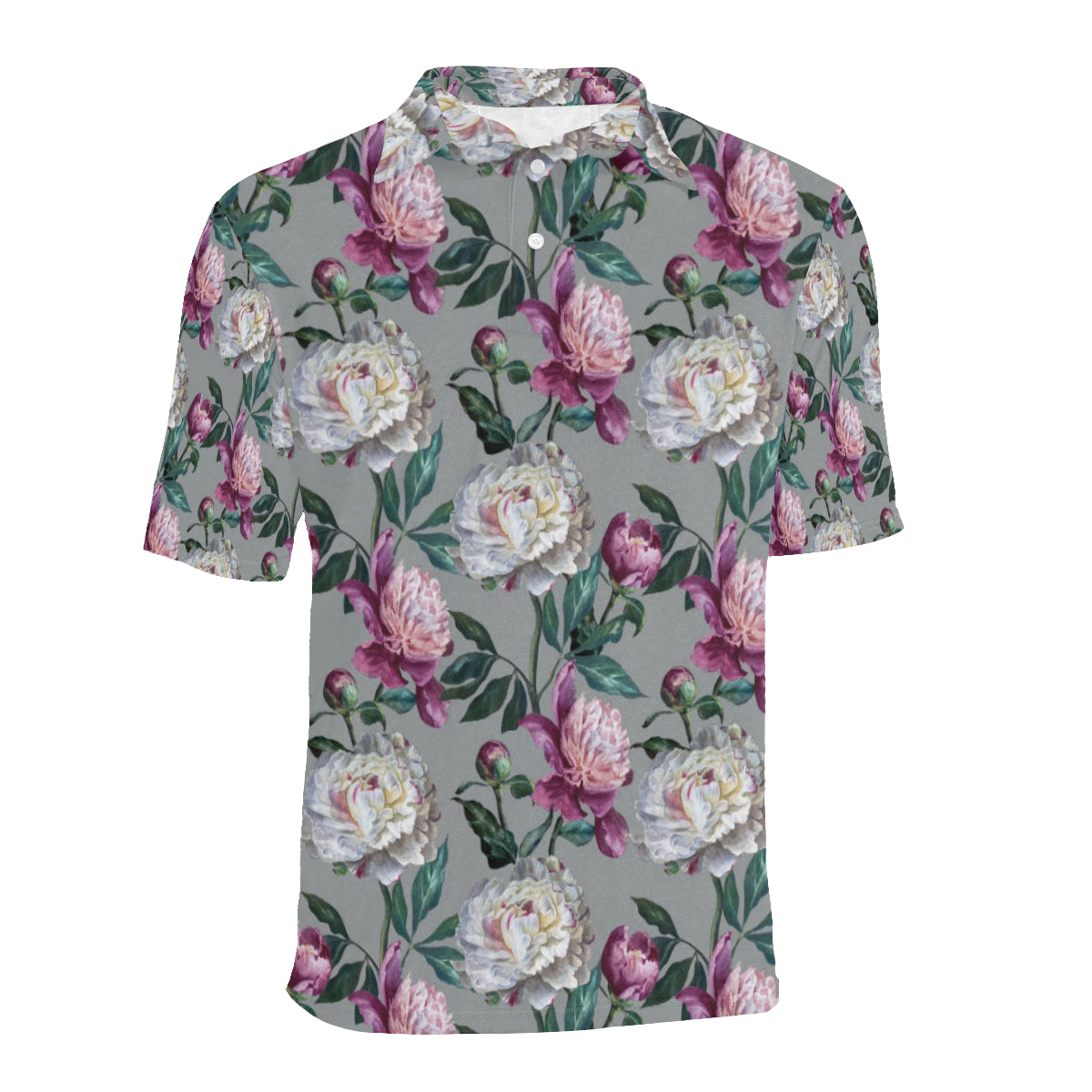 Peony Pattern Print Design PE01 Men Polo Shirt