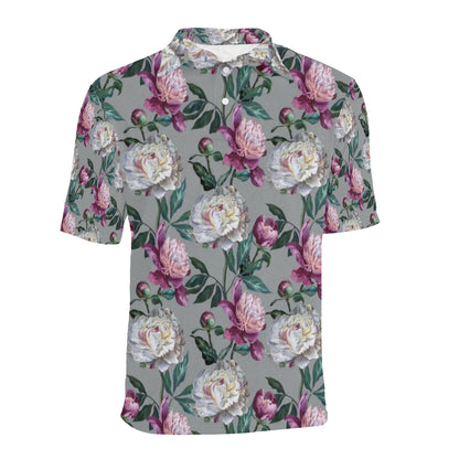 Peony Pattern Print Design PE01 Men Polo Shirt