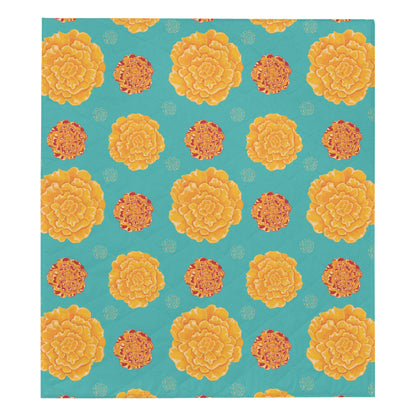 Marigold Pattern Print Design 02 Premium Quilt