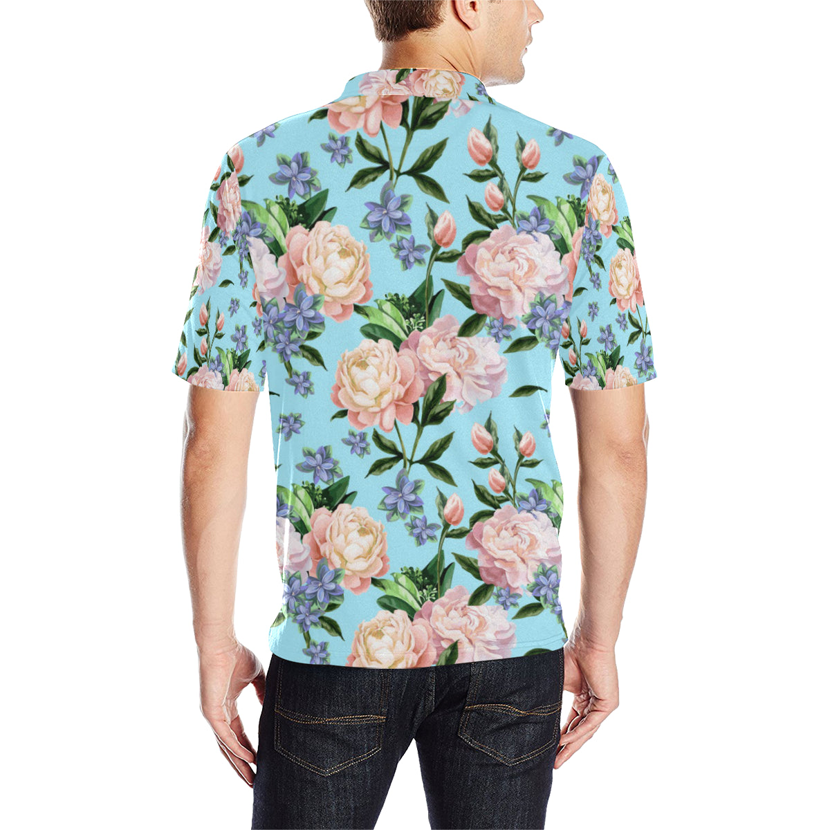 Peony Pattern Print Design PE02 Men Polo Shirt