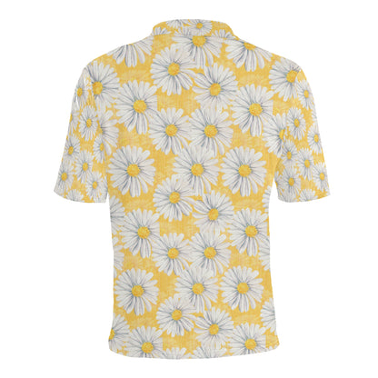 Daisy Yellow Watercolor Print Pattern Men Polo Shirt