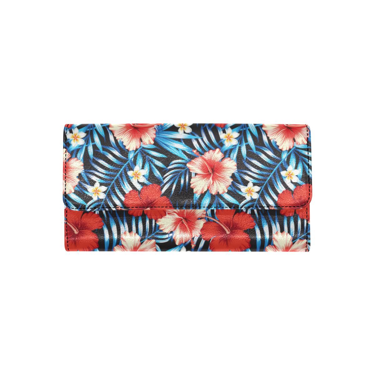 Red Hibiscus Blue Scene Women's Trifold Wallet