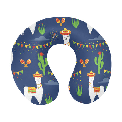 Llama Cactus Pattern Print Design 05 U-Shaped Travel Neck Pillow