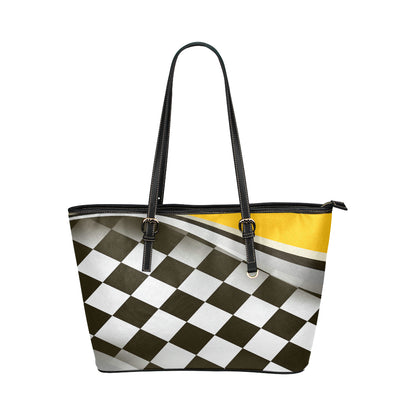 Checkered Flag Racing Style Leather Tote Bag