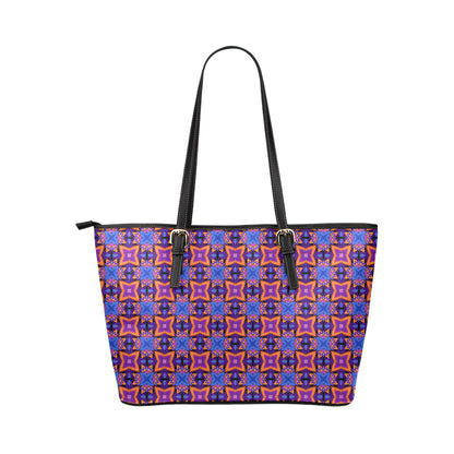 kaleidoscope Purple Orange Print Design Leather Tote Bag