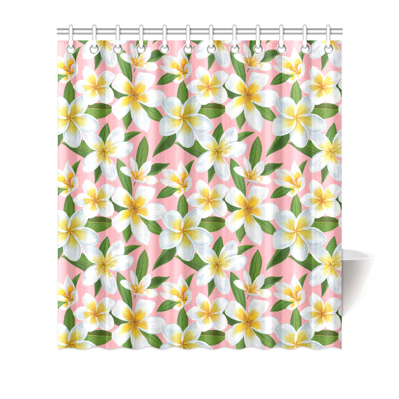 White Plumeria Pattern Print Design PM011 Shower Curtain