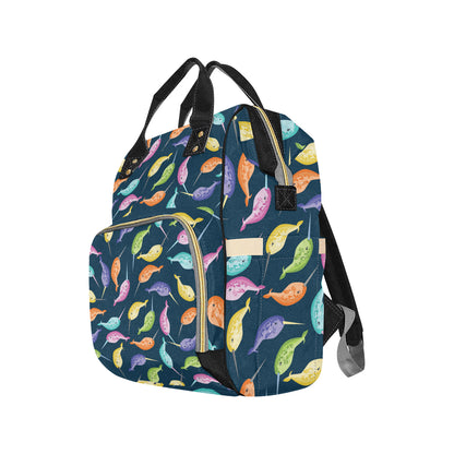 Narwhal Colorful Pattern Print Design 03 Diaper Bag Backpack