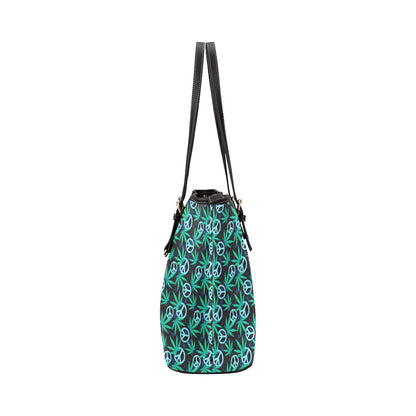 Peace Sign Themed Design Print Leather Tote Bag
