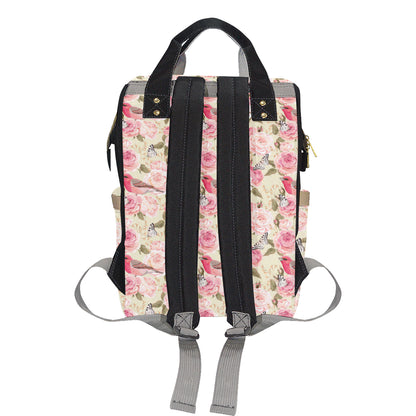 Bird Butterfly Pink Flower Print Pattern Diaper Bag Backpack