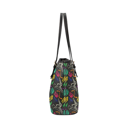 Dinosaur Skull Color Print Pattern Leather Tote Bag