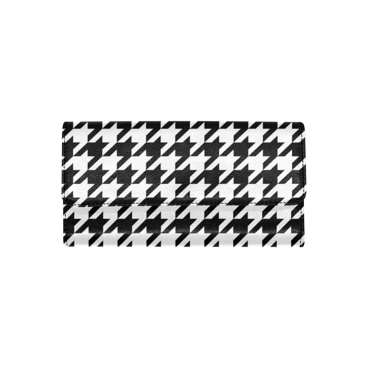 Houndstooth Black White  Pattern Print Design 05 Women's Trifold Wallet