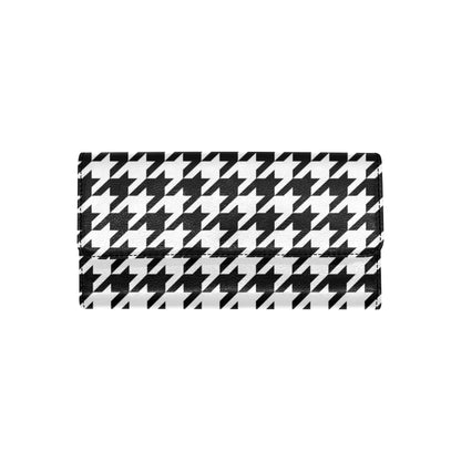 Houndstooth Black White  Pattern Print Design 05 Women's Trifold Wallet
