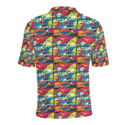 Dinosaur Comic Pop Art Style Men Polo Shirt