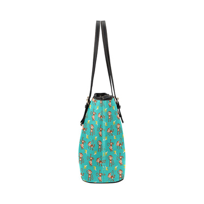 Monkey Banana Design Themed Print Leather Tote Bag