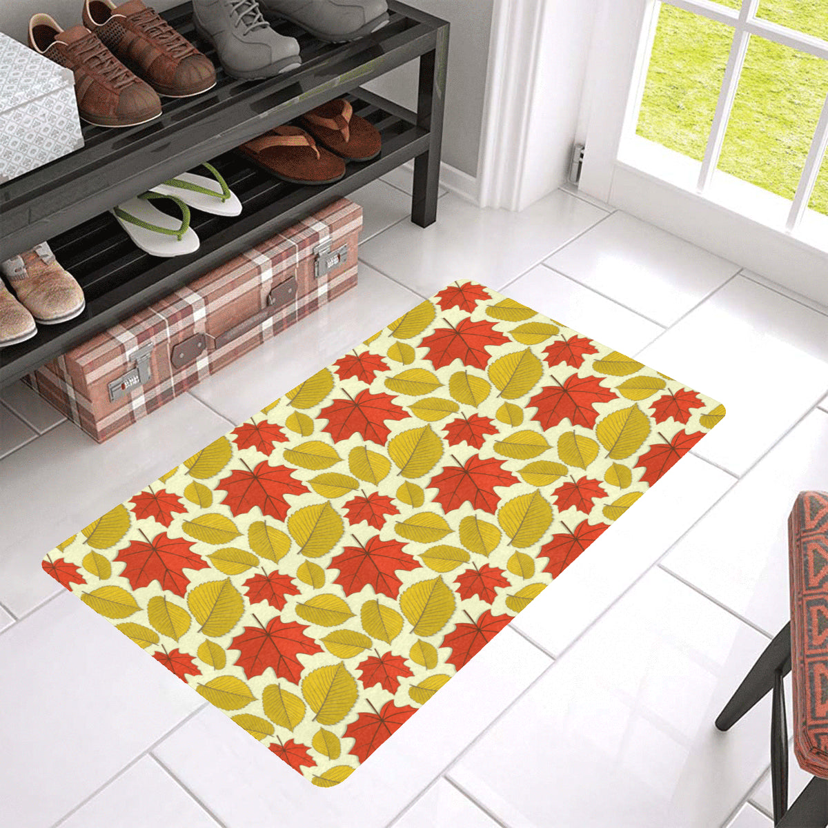 Elm Maple Leave Print Pattern Rubber Doormat