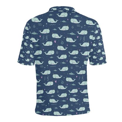 Narwhal Design Print Men Polo Shirt