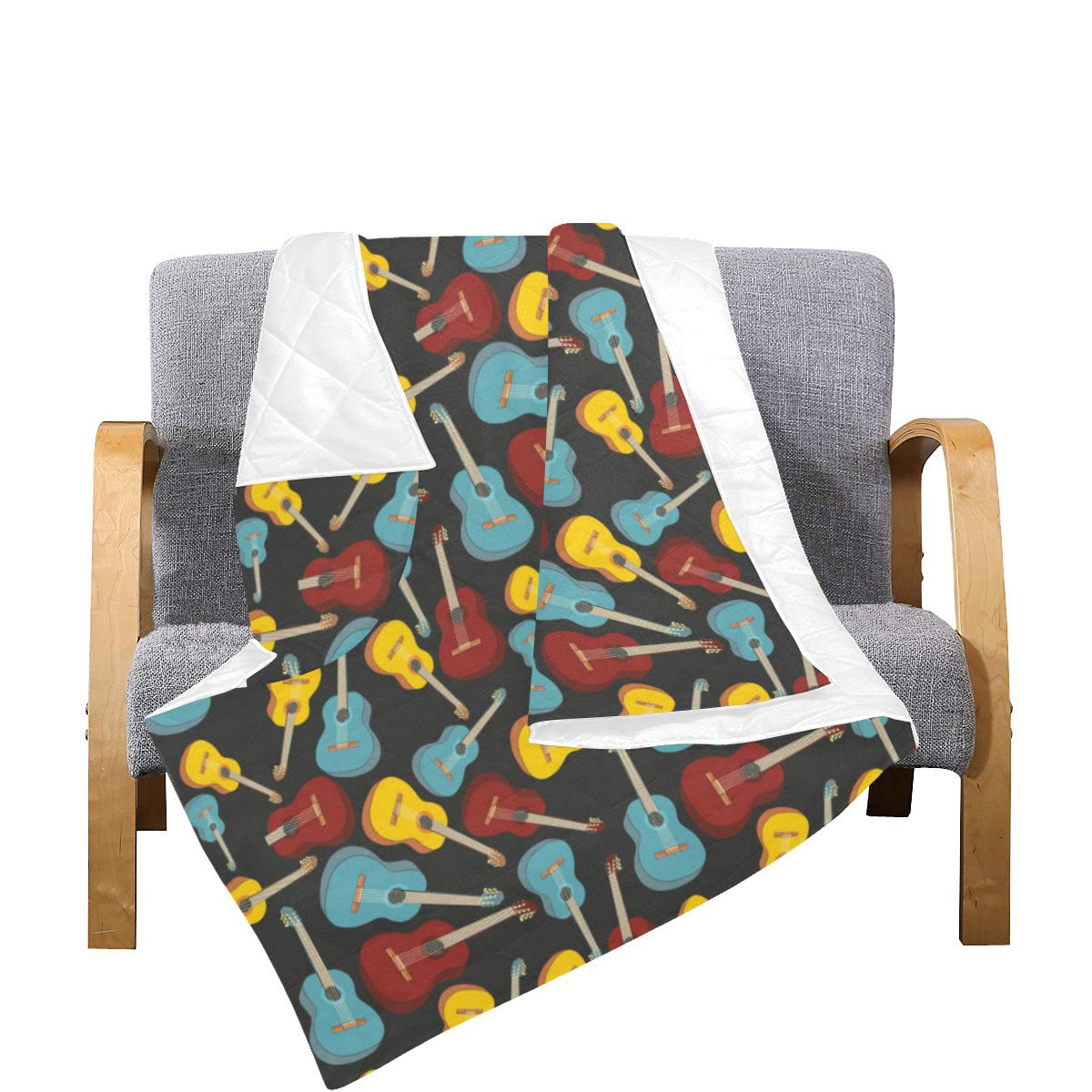 Acoustic Guitar Pattern Print Design 01 Premium Quilt