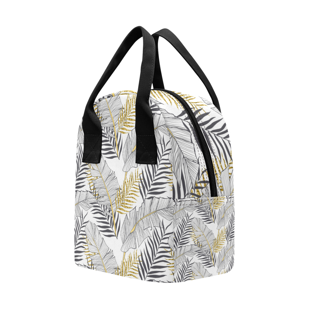 Gold Glitter Tropical Palm Leaves Insulated Lunch Bag