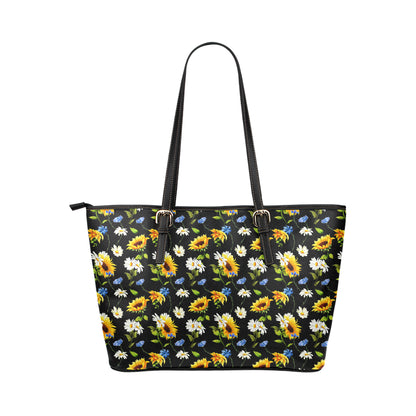 Sunflower Chamomile Bright Color Print Leather Tote Bag