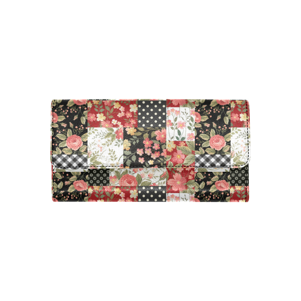 Patchwork Flower Pattern Print Design 03 Women's Trifold Wallet
