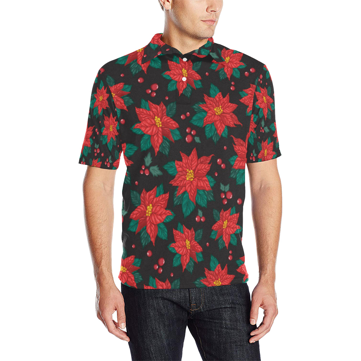 Poinsettia Pattern Print Design POT07 Men Polo Shirt