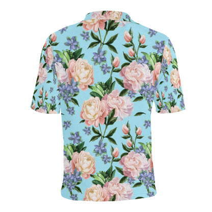 Peony Pattern Print Design PE02 Men Polo Shirt