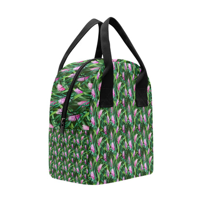 Tropical Folower Pink Heliconia Print Insulated Lunch Bag