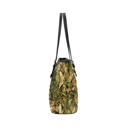 Camo Realistic Tree Forest Texture Print Leather Tote Bag