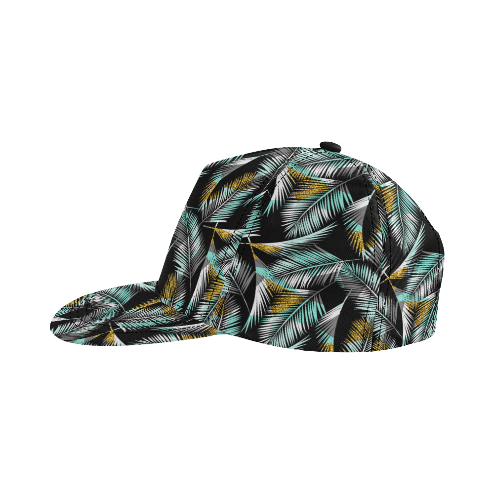 Gold Glitter Cyan Tropical Palm Leaves Snapback Cap