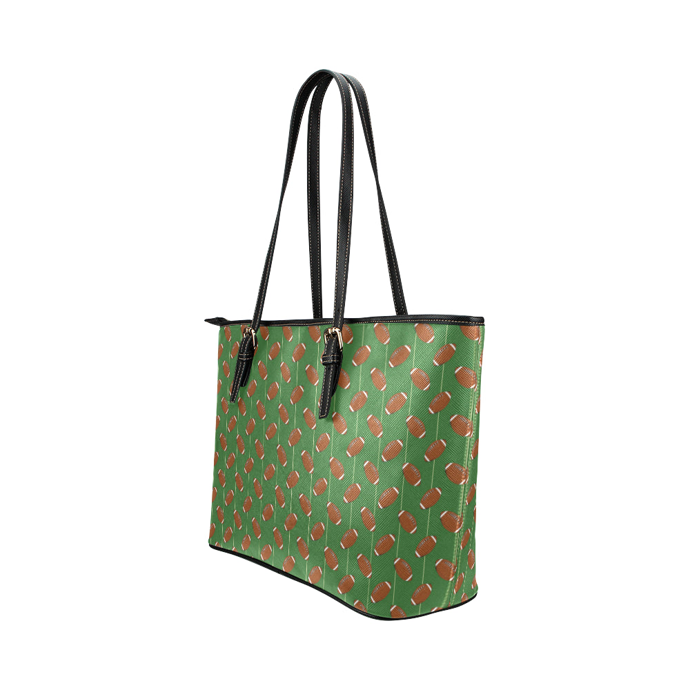 American Football on Field Themed Leather Tote Bag