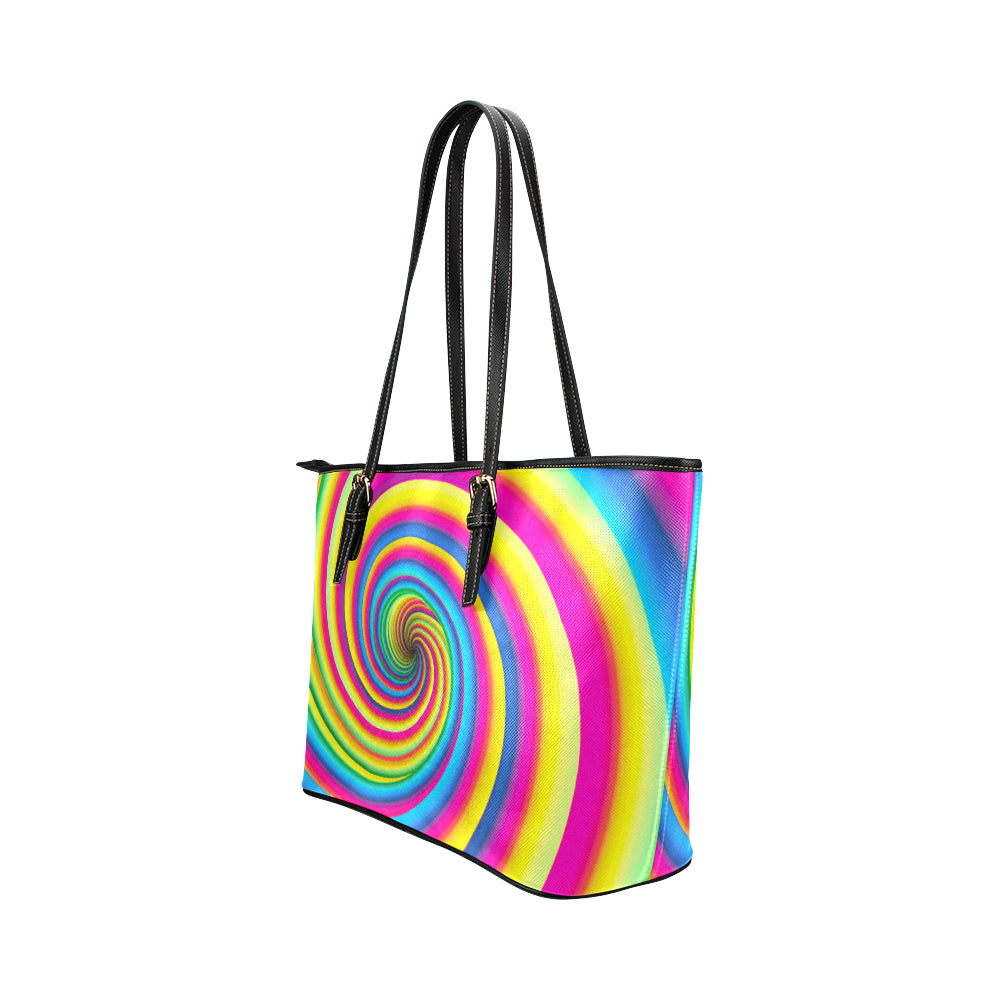 Vortex Twist Swirl Rainbow Design Leather Tote Bag