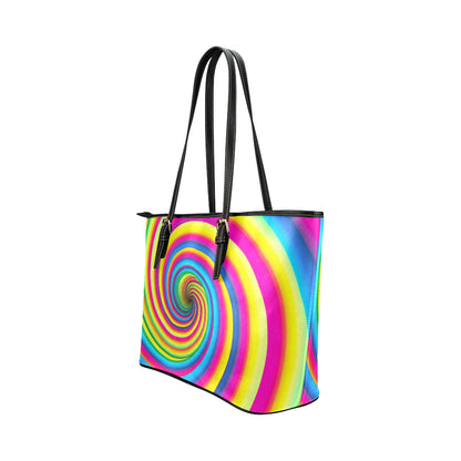 Vortex Twist Swirl Rainbow Design Leather Tote Bag