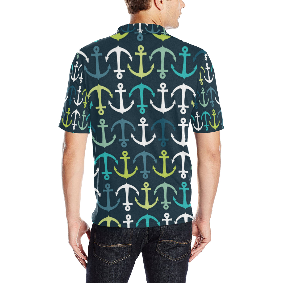 Anchor Pattern Print Design 03 Men Polo Shirt