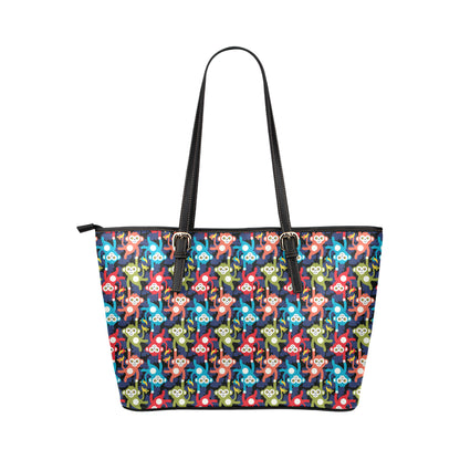 Monkey Colorful Design Themed Print Leather Tote Bag