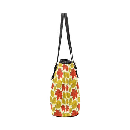 Elm Maple Leave Print Pattern Leather Tote Bag