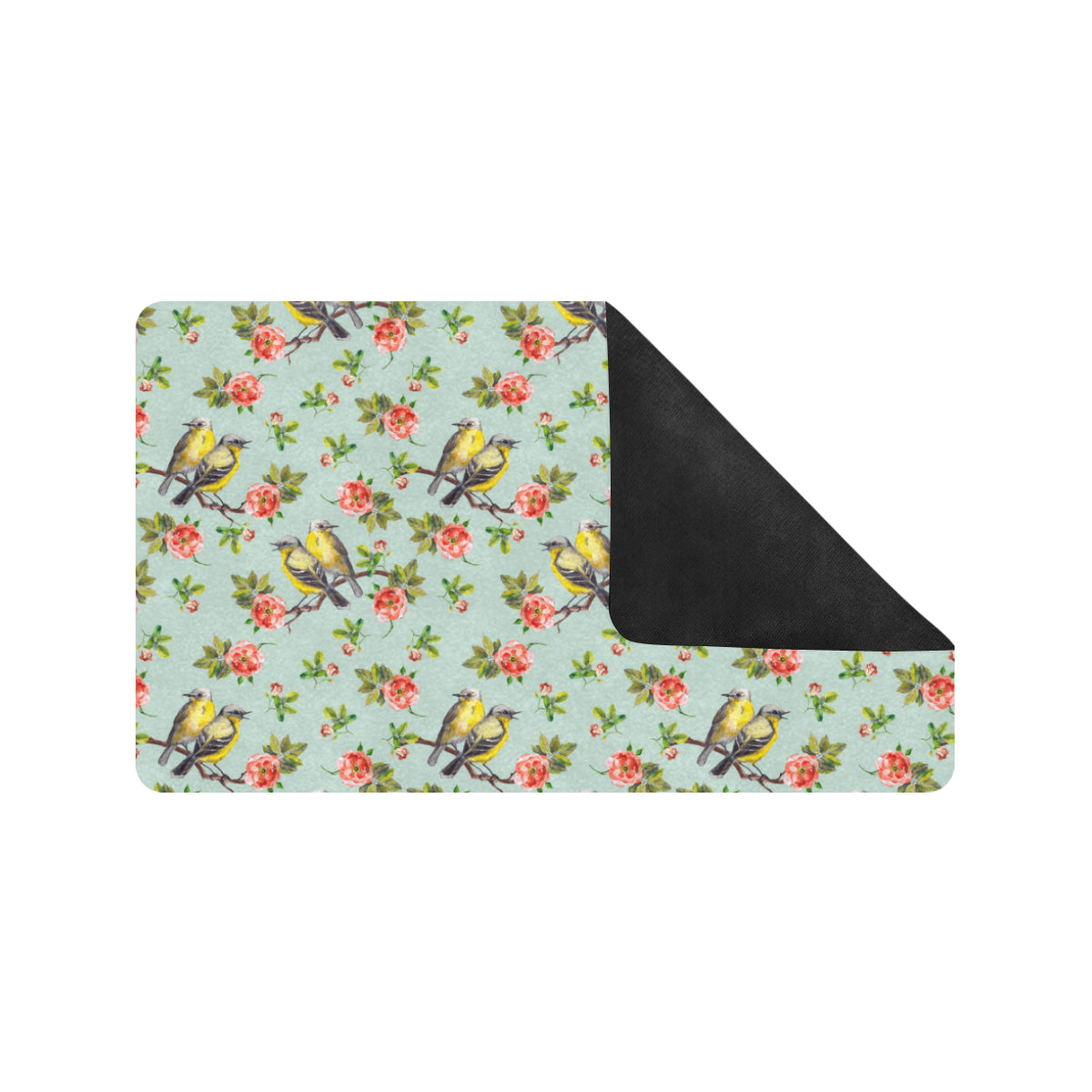Bird with Red Flower Print Pattern Rubber Doormat